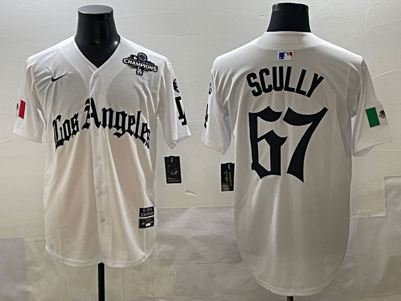 Men 2025 Los Angeles Dodgers #67 Scully White Five generations Joint Name Nike MLB Jersey style 36